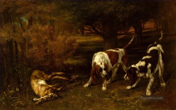  muerta Arte - Gustave Courbet Perros de caza con liebre muerta